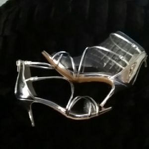Silver patent heels